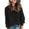 imageDokotoo Womens Sweaters 2025 Crewneck Cute Elegant Soft Long Sleeve Hollow Cable Knit Pullover TopsBlack