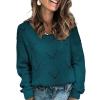 imageDokotoo Womens Sweaters 2025 Crewneck Cute Elegant Soft Long Sleeve Hollow Cable Knit Pullover TopsDark Blue