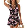imageDokotoo Womens Swimsuits One Piece Swim Suits for Women 2024 Tummy Control Bathing Suit Swim Dress SwimwearBlack Floral