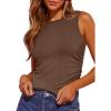 imageDokotoo Womens Tank Tops Summer Sleeveless High Neck Ribbed Knit Slim Fitted Blouse Side Ruched Basic Tees ShirtsBrown