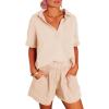 imageDokotoo Womens Two Piece Outfits V Neck Short Sleeve Shirts and High Waist Shorts Lounge SetsPeach