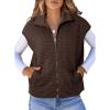 imageDokotoo Womens Vest Tops 2025 Zipper Up Cap Sleeve Side Pockets Waffle Knit Sleeveless Oversized VestsCoffee
