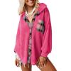 imageDokotoo Womens Waffle Knit Shacket Jacket Casual Long Sleeve Button Down Shirts Dressy Blouses TopsZ Hot Pink