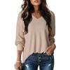 imageDokotoo Womens Waffle Knit Tops Fashion 2025 Long Lantern Sleeve Casual Blouses V Neck Oversized T ShirtsBeige