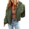 imageDokotoo Womens Winter Cropped Puffer Jacket Full Zip Quilted Jackets Warm Coats with PocketsGreen