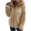 imageDokotoo Womens Winter Trendy Full Zipper Fleece Jackets Long Sleeve Relaxed Warm Teddy Coats with PocketsKhaki