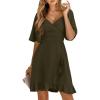 imageDokotoo Womens Wrap V Neck Short Flared Sleeve Wedding Guest Dress Smocked Elastic Waist Tiered Belted Ruffle Hem Mini DressMoss Green