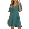 imageDokotoo Womens Wrap V Neck Short Flared Sleeve Wedding Guest Dress Smocked Elastic Waist Tiered Belted Ruffle Hem Mini DressSkobeloff
