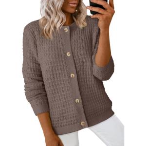 imageDokotoo Cardigan Sweaters for Women Lightweight Long Sleeve Open Front 2025 Button Down Jacket WinterCoffee