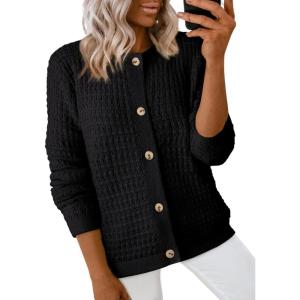 imageDokotoo Cardigan Sweaters for Women Lightweight Long Sleeve Open Front 2025 Button Down Jacket WinterColor Black