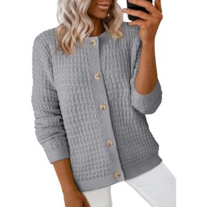 imageDokotoo Cardigan Sweaters for Women Lightweight Long Sleeve Open Front 2025 Button Down Jacket WinterGray