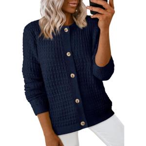 imageDokotoo Cardigan Sweaters for Women Lightweight Long Sleeve Open Front 2025 Button Down Jacket WinterNavy Blue