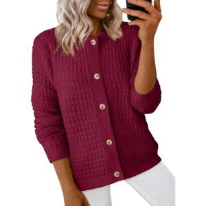 imageDokotoo Cardigan Sweaters for Women Lightweight Long Sleeve Open Front 2025 Button Down Jacket WinterRed Dahlia