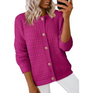 imageDokotoo Cardigan Sweaters for Women Lightweight Long Sleeve Open Front 2025 Button Down Jacket WinterRose Red