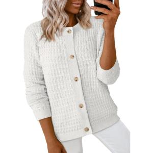 imageDokotoo Cardigan Sweaters for Women Lightweight Long Sleeve Open Front 2025 Button Down Jacket WinterWhite