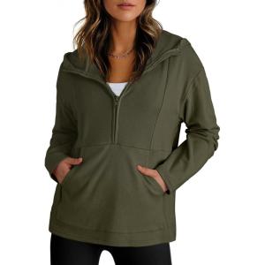 imageDokotoo Hoodies for Women Soft Fleece Half Zip Up Hoodie Long Sleeve Casual Pullover Oversized Sweatshirt Hooded TopsArmy Green