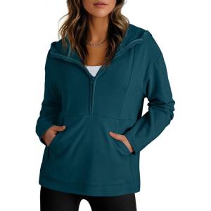 imageDokotoo Hoodies for Women Soft Fleece Half Zip Up Hoodie Long Sleeve Casual Pullover Oversized Sweatshirt Hooded TopsGreen