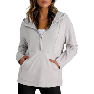 imageDokotoo Hoodies for Women Soft Fleece Half Zip Up Hoodie Long Sleeve Casual Pullover Oversized Sweatshirt Hooded TopsGrey