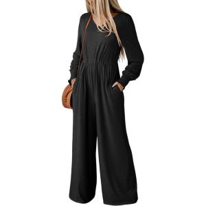 imageDokotoo Lantern Long Sleeve Jumpsuit Wrapped V Neck Elegant for Womens Dressy Casual 2024 Fall One Piece Romper OutfitsB Black