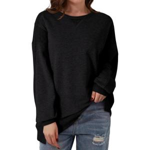imageDokotoo Oversized Sweatshirt for Women Casual Crewneck Long Sleeve Waffle Splicing Solid Pullover Sweatshirts TopsBlack