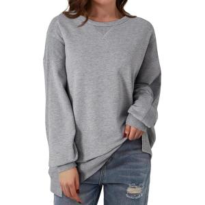 imageDokotoo Oversized Sweatshirt for Women Casual Crewneck Long Sleeve Waffle Splicing Solid Pullover Sweatshirts TopsGrey