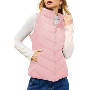 imageDokotoo Puffer Vest Women Sleeveless Zip Up Outerwear Stand Collar Quilted Vest Warm Winter Jackets Coats with PocketPink