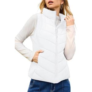 imageDokotoo Puffer Vest Women Sleeveless Zip Up Outerwear Stand Collar Quilted Vest Warm Winter Jackets Coats with PocketWhite