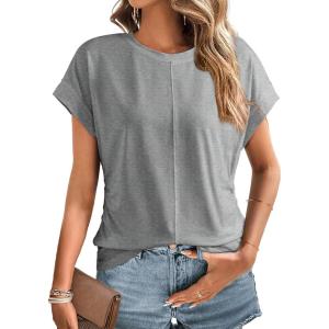 imageDokotoo Spring Tops for Women 2025 Cap Sleeve Side Ruched Summer Tops for Women Trendy Women ClothingGray