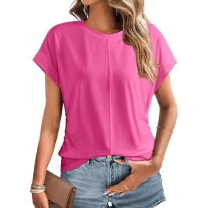 imageDokotoo Spring Tops for Women 2025 Cap Sleeve Side Ruched Summer Tops for Women Trendy Women ClothingRose Red
