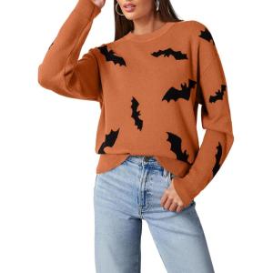 imageDokotoo Sweaters for Women Casual Crewneck Long Sleeve Floral Print Cable Knit Pullover Sweater TopsY Orange2