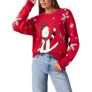 imageDokotoo Sweaters for Women Casual Crewneck Long Sleeve Floral Print Cable Knit Pullover Sweater TopsZ Red 2