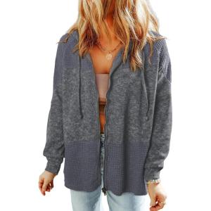 imageDokotoo Waffle Knit Hoodies for Womens Zip Up 2025 Drawstring Fall Casual Trendy Clothing Jackets Trendy OutfitsGray
