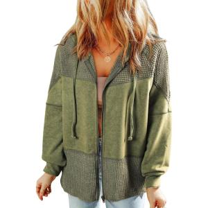 imageDokotoo Waffle Knit Hoodies for Womens Zip Up 2025 Drawstring Fall Casual Trendy Clothing Jackets Trendy OutfitsGreen