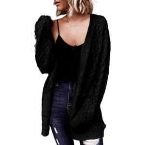 imageDokotoo Womens 2024 Fashion Casual Open Front Long Sleeve Chunky Cable Knit Cardigans Sweaters Outerwear Coats with PocketsBlack