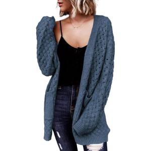imageDokotoo Womens 2024 Fashion Casual Open Front Long Sleeve Chunky Cable Knit Cardigans Sweaters Outerwear Coats with PocketsReal Teal