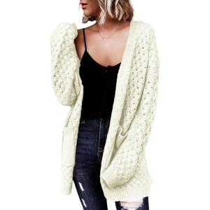 imageDokotoo Womens 2024 Fashion Casual Open Front Long Sleeve Chunky Cable Knit Cardigans Sweaters Outerwear Coats with PocketsWhite