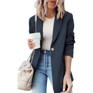 imageDokotoo Womens 2024 Fashion Spring Lapel Collar Buttons Blazer Jackets for Women Business CasualBlue 1