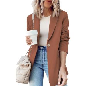 imageDokotoo Womens 2024 Fashion Spring Lapel Collar Buttons Blazer Jackets for Women Business CasualBrown