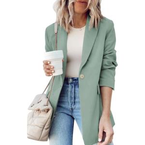 imageDokotoo Womens 2024 Fashion Spring Lapel Collar Buttons Blazer Jackets for Women Business CasualGreen