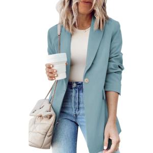 imageDokotoo Womens 2024 Fashion Spring Lapel Collar Buttons Blazer Jackets for Women Business CasualSky Blue 2