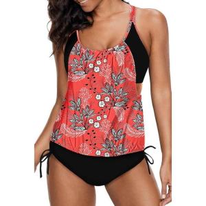 imageDokotoo Womens 2024 Fashion Stripes Print Lined Up Double Up Tankini Sets Swimsuits Bathing Suit Swimwear S3XLRed P320