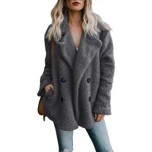 imageDokotoo Womens 2024 Winter Fleece Teddy Bear Sherpa Jacket Coats with PocketsA Deep Grey