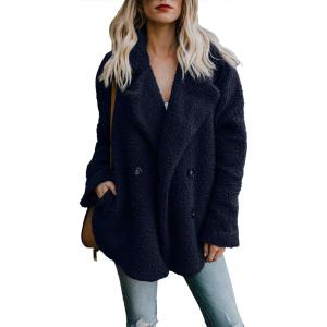 imageDokotoo Womens 2024 Winter Fleece Teddy Bear Sherpa Jacket Coats with PocketsA Navy
