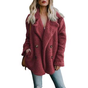 imageDokotoo Womens 2024 Winter Fleece Teddy Bear Sherpa Jacket Coats with PocketsA Red