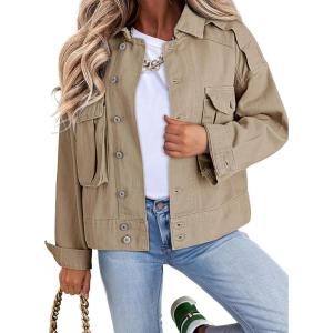 imageDokotoo Womens Cargo Jean Jacket  Cropped Button Spring Fashion Coat for WomenBeige