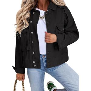 imageDokotoo Womens Cargo Jean Jacket  Cropped Button Spring Fashion Coat for WomenBlack