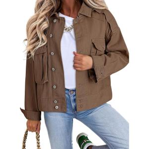 imageDokotoo Womens Cargo Jean Jacket  Cropped Button Spring Fashion Coat for WomenChestnut