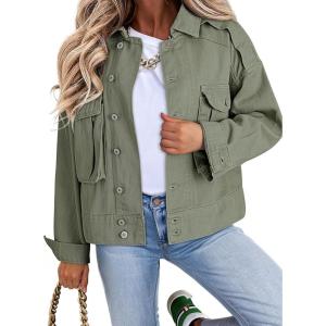 imageDokotoo Womens Cargo Jean Jacket  Cropped Button Spring Fashion Coat for WomenGreen