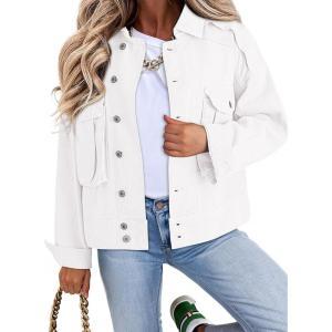 imageDokotoo Womens Cargo Jean Jacket  Cropped Button Spring Fashion Coat for WomenWhite
