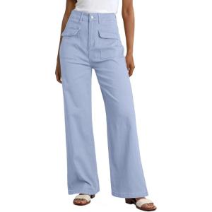 imageDokotoo Womens Cargo Pants Women Baggy Wide Leg High Waist Casual Pants Jean Stretch PantsA Iceland Blue